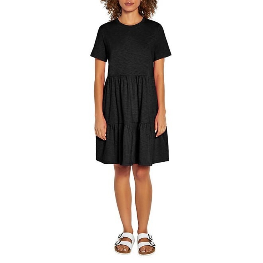 Gap Womens Short Sleeve Tiered Mini Sundress Black XS Cotton Pockets